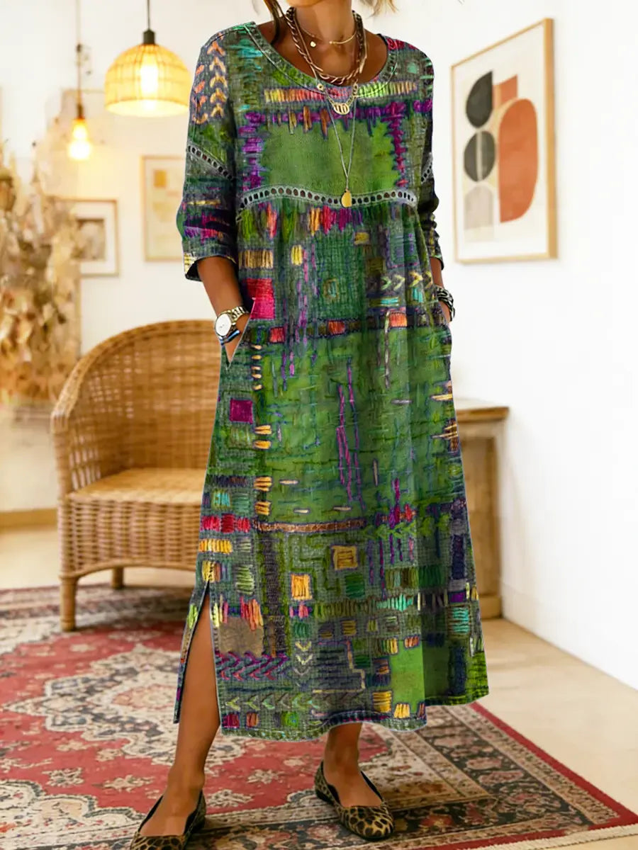 HIMAYA | Vestido de denim estampado étnico