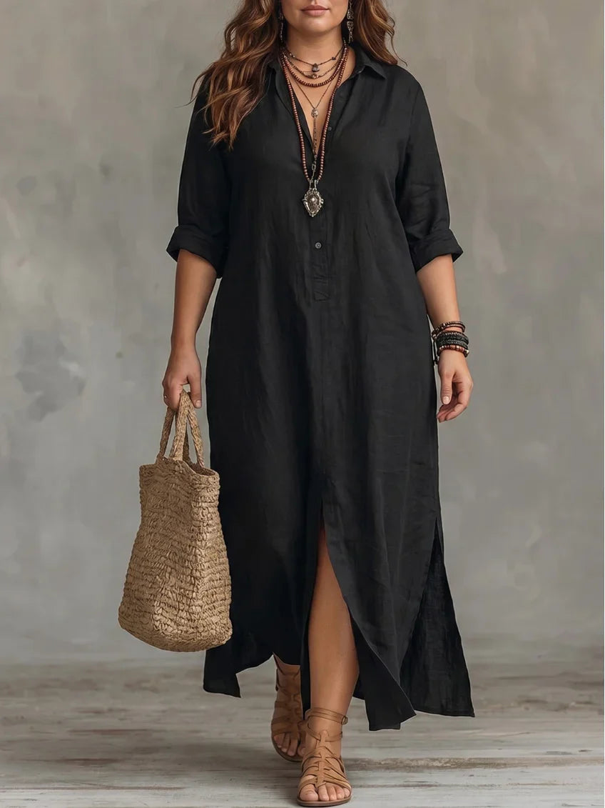 WHITNEY | Vestido maxi camisero con abertura