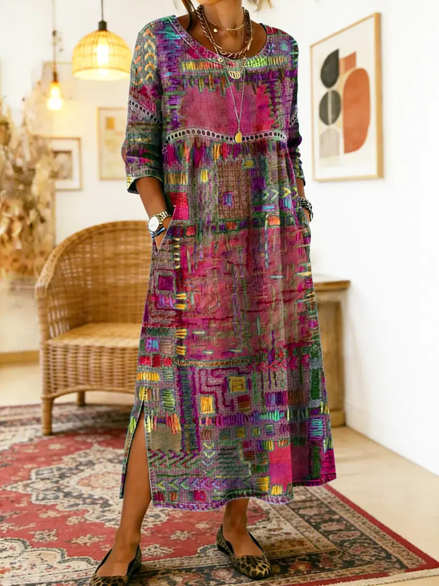 HIMAYA | Vestido de denim estampado étnico