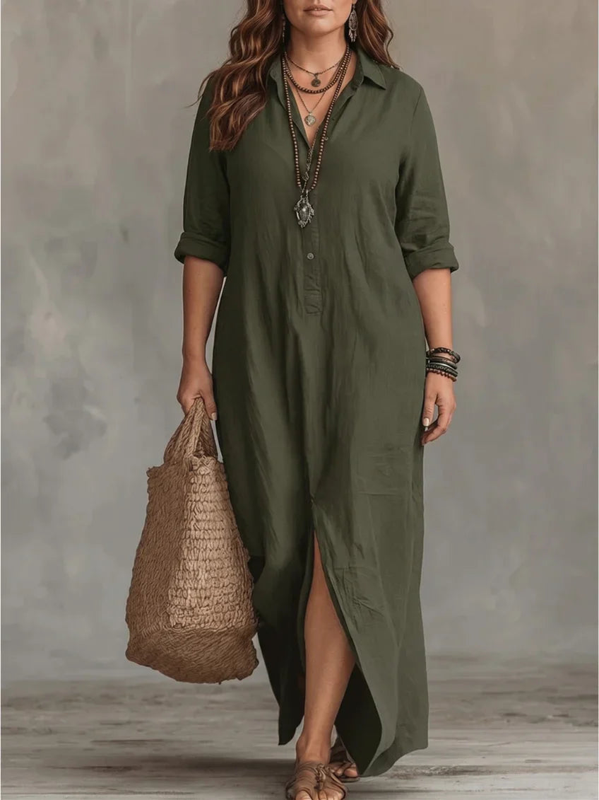 WHITNEY | Vestido maxi camisero con abertura