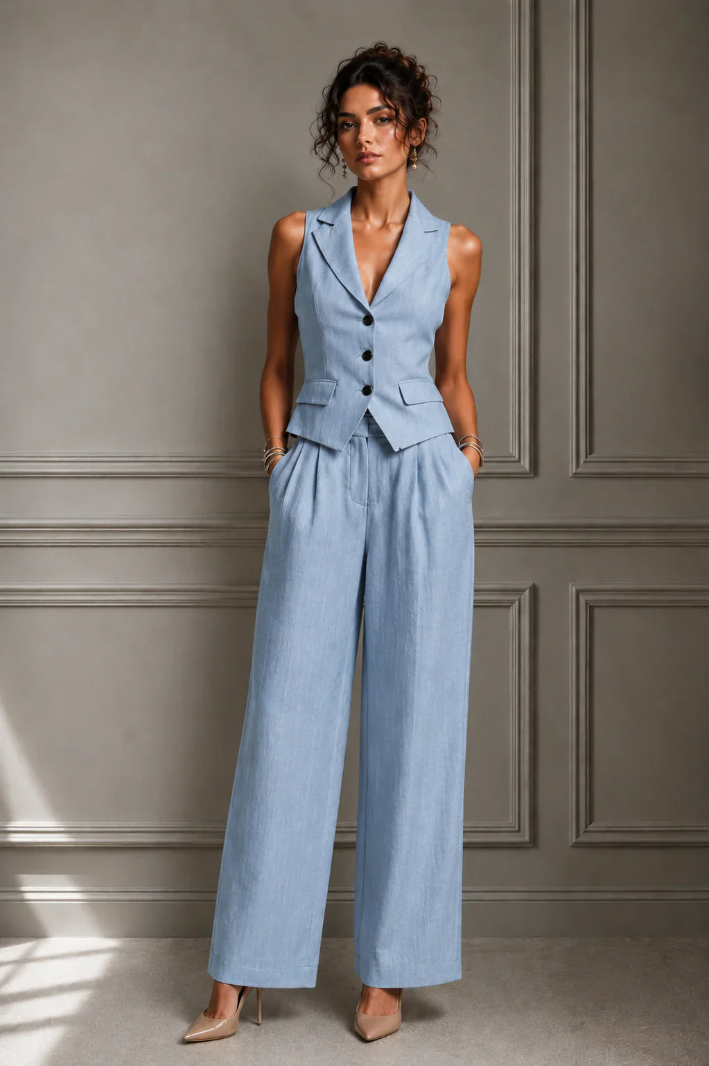 JELENA | Conjunto chaleco y pantalón ancho