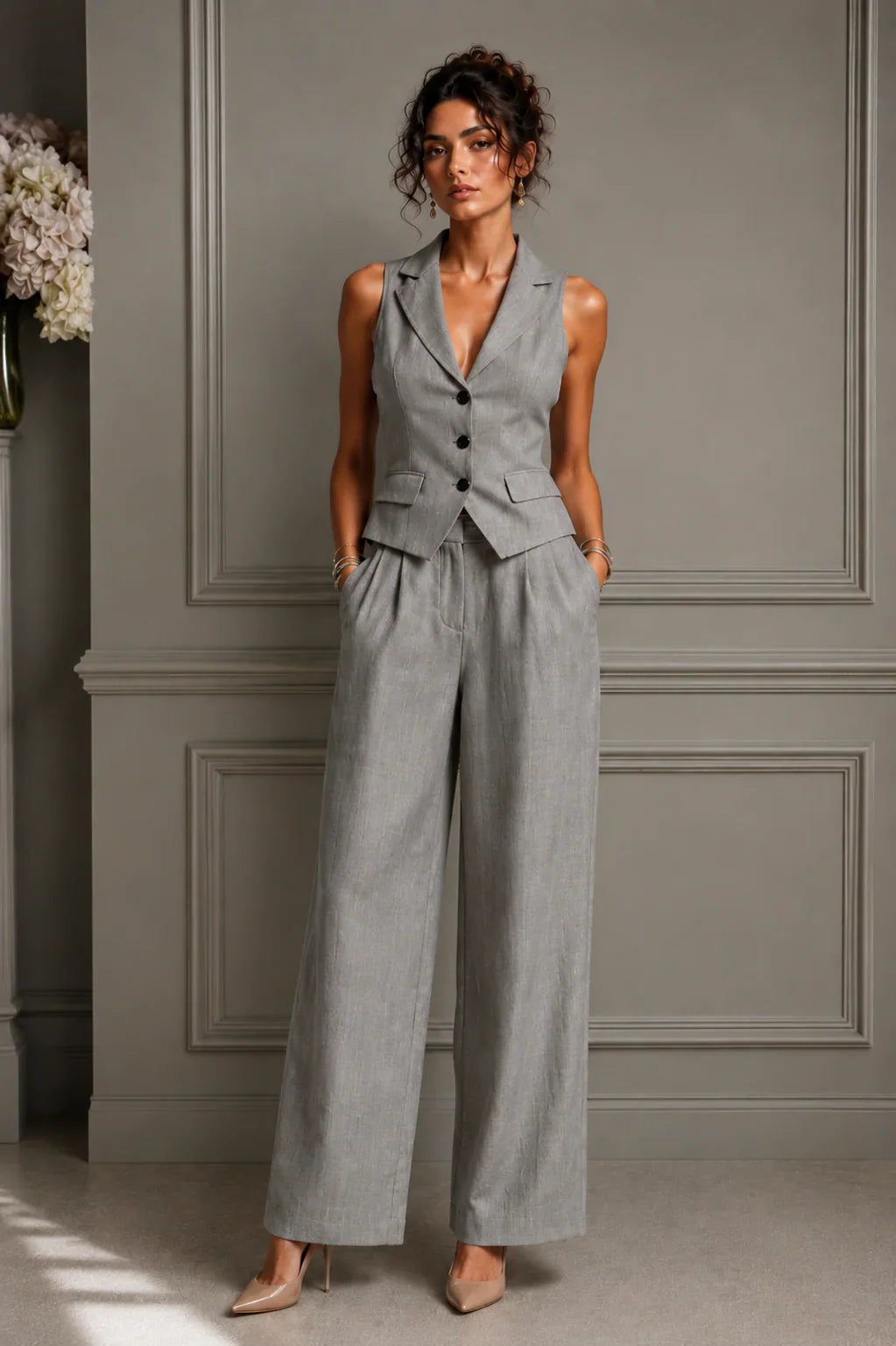 JELENA | Conjunto chaleco y pantalón ancho