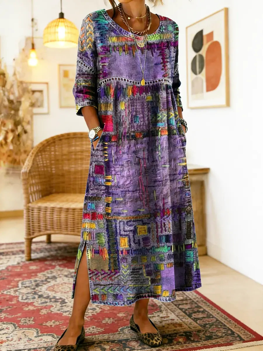 HIMAYA | Vestido de denim estampado étnico