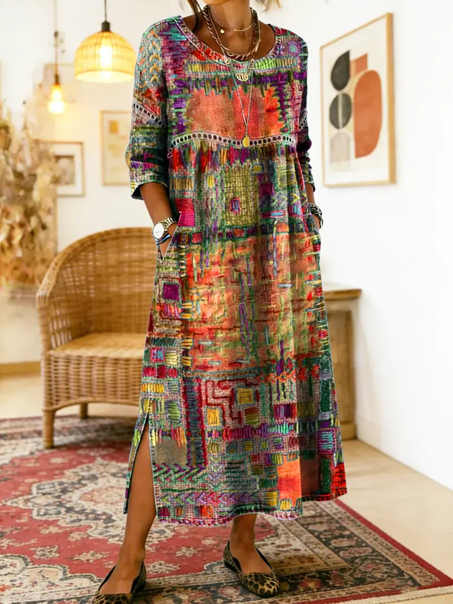 HIMAYA | Vestido de denim estampado étnico