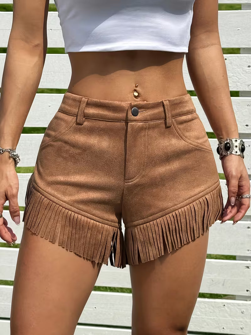 WANDY | Short con flecos efecto ante