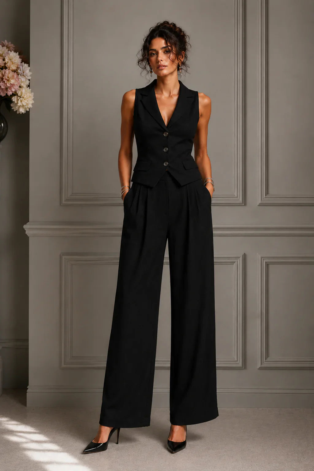 JELENA | Conjunto chaleco y pantalón ancho