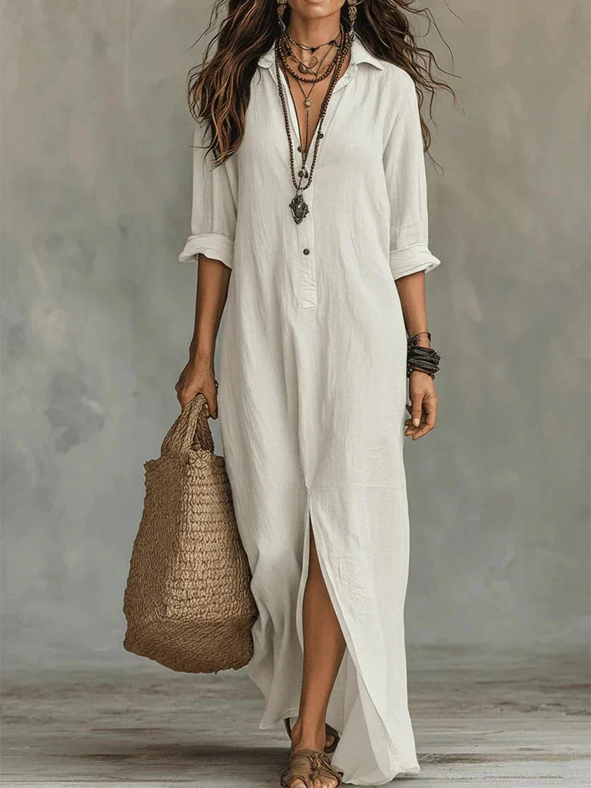 WHITNEY | Vestido maxi camisero con abertura