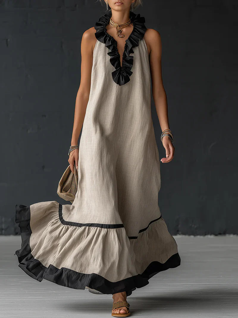 GEORGINA | Vestido largo con volantes contrastantes