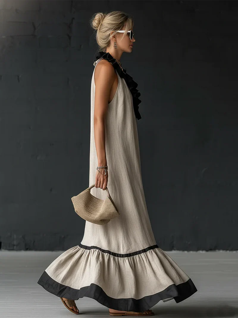 GEORGINA | Vestido largo con volantes contrastantes