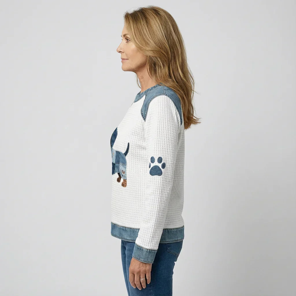 ALICIA | Suéter estampado con detalles en denim