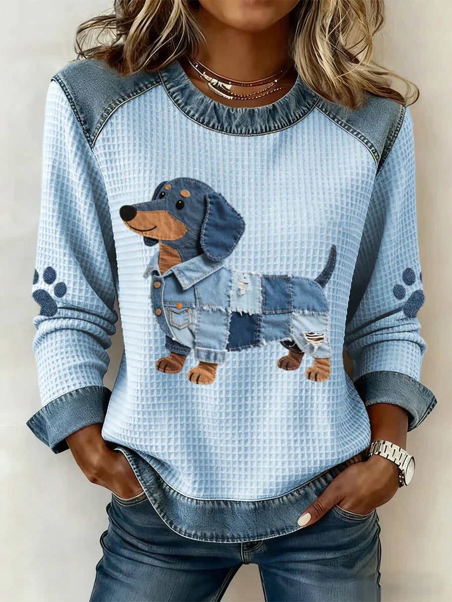 ALICIA | Suéter estampado con detalles en denim