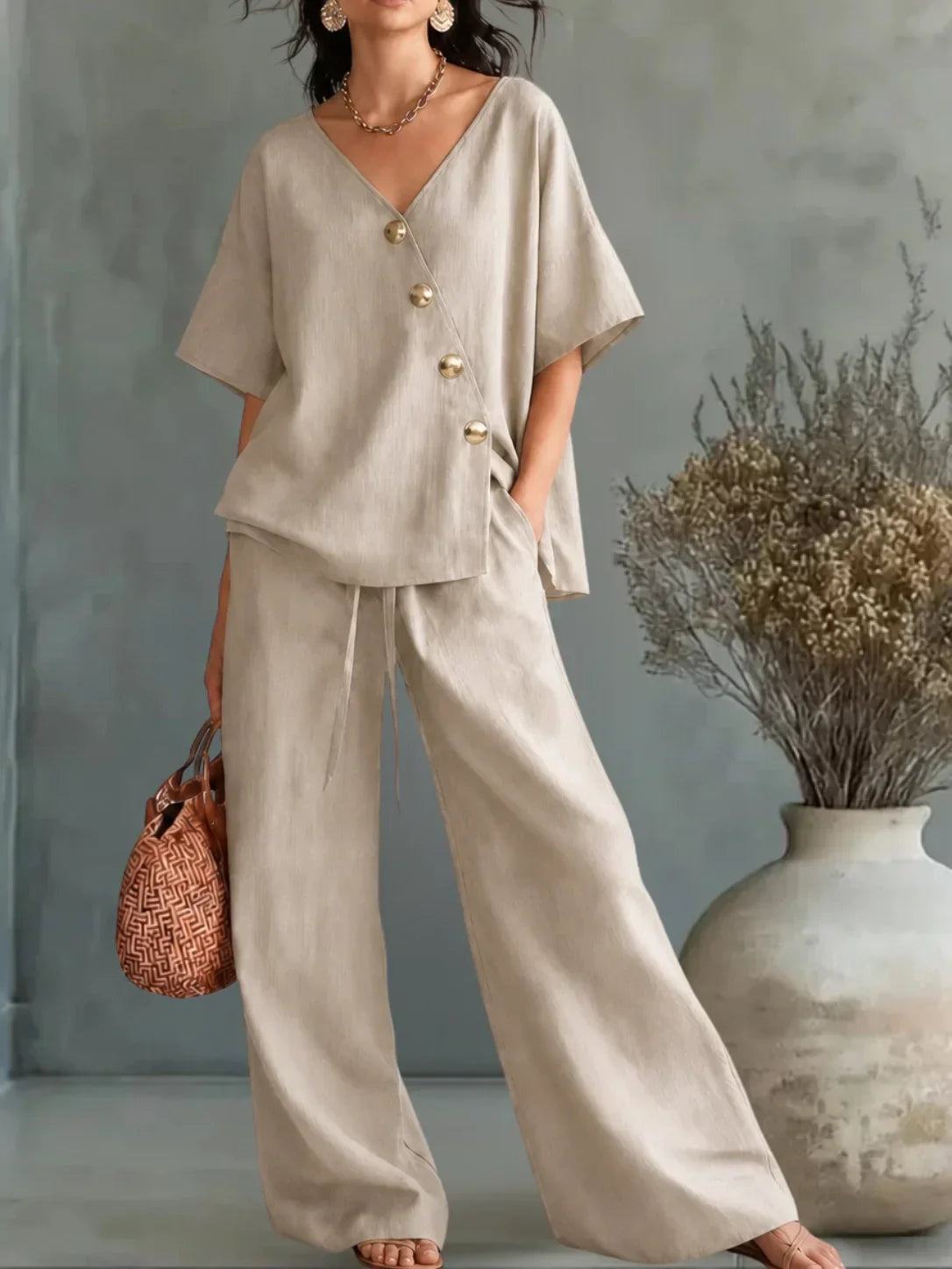 GISLAINE | Conjunto blusa y pantalón ancho