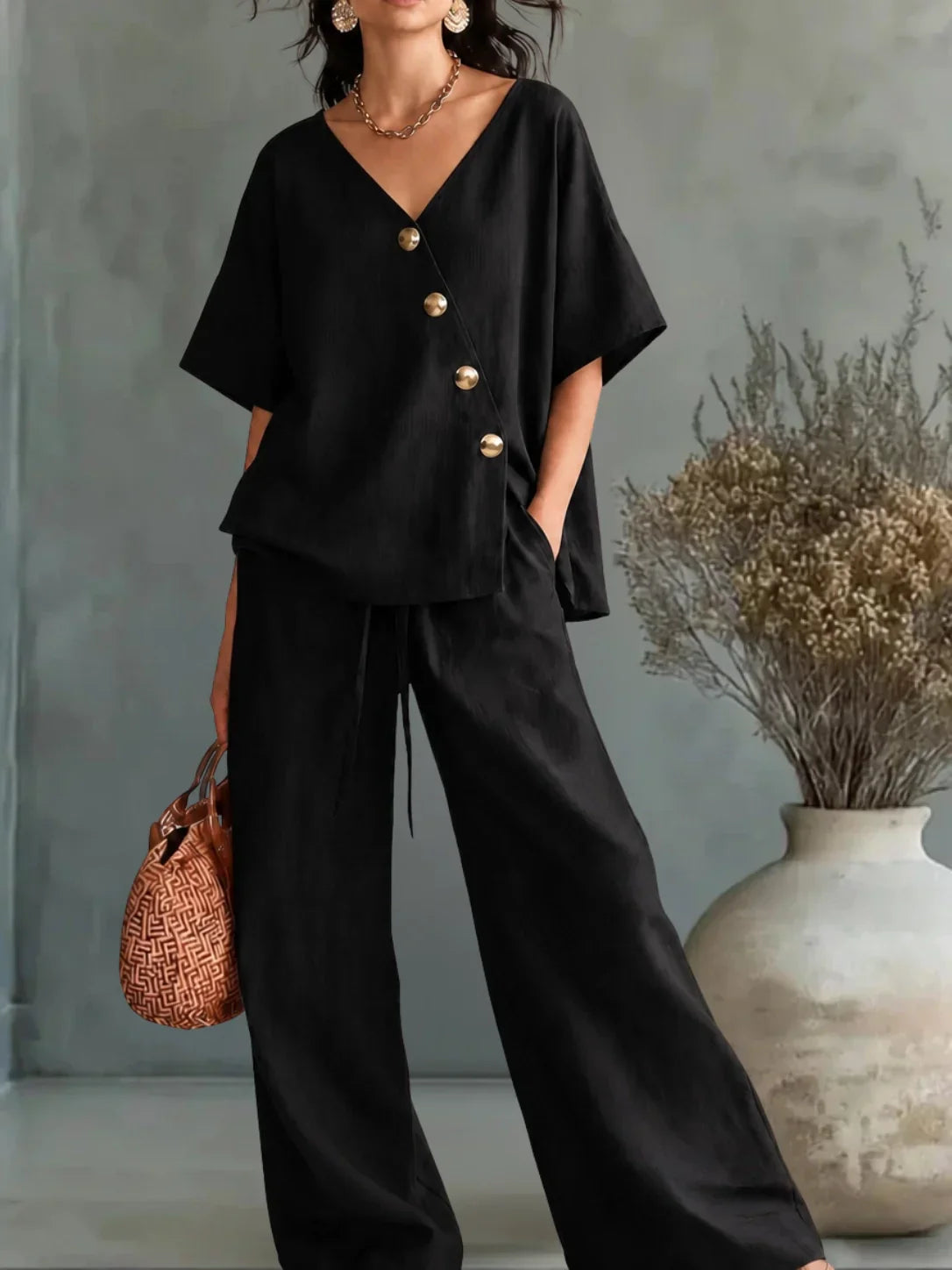 GISLAINE | Conjunto blusa y pantalón ancho