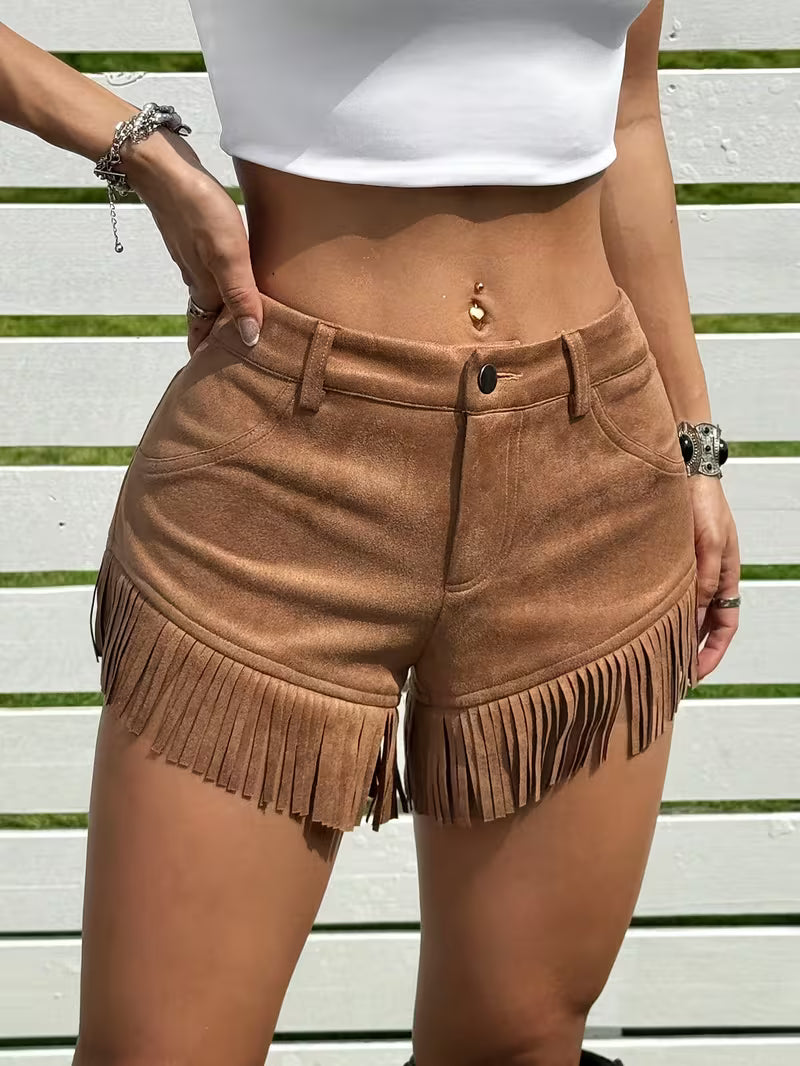 WANDY | Short con flecos efecto ante