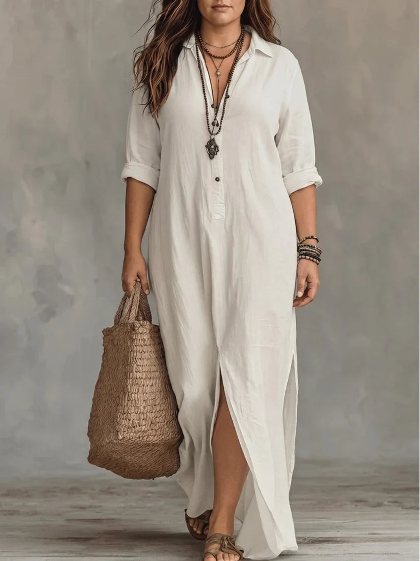 WHITNEY | Vestido maxi camisero con abertura
