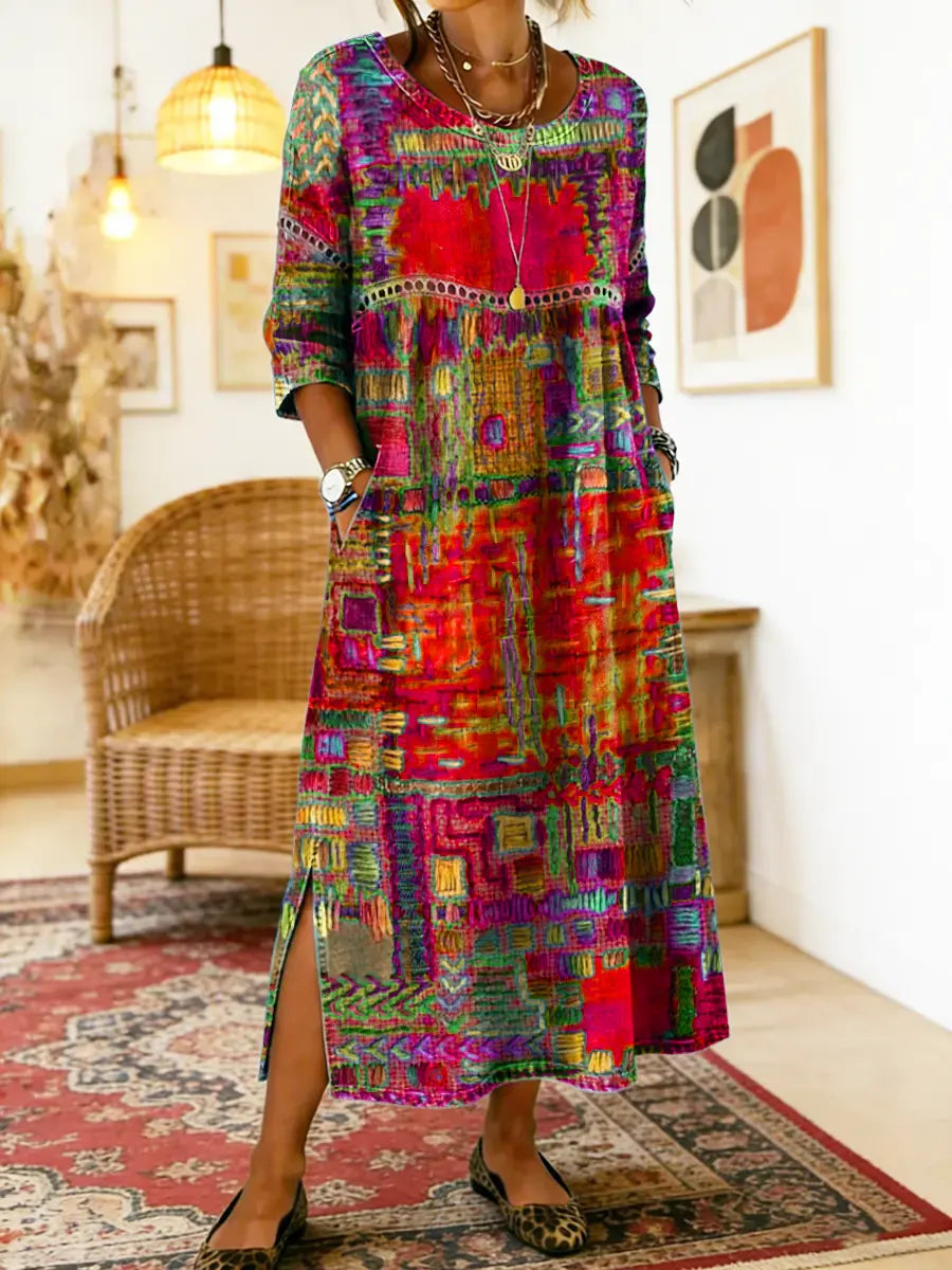 HIMAYA | Vestido de denim estampado étnico