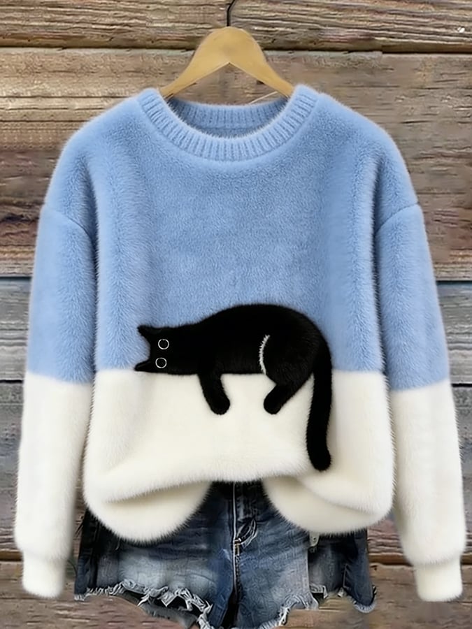 ESTELA | Suéter informal con estampado de gato