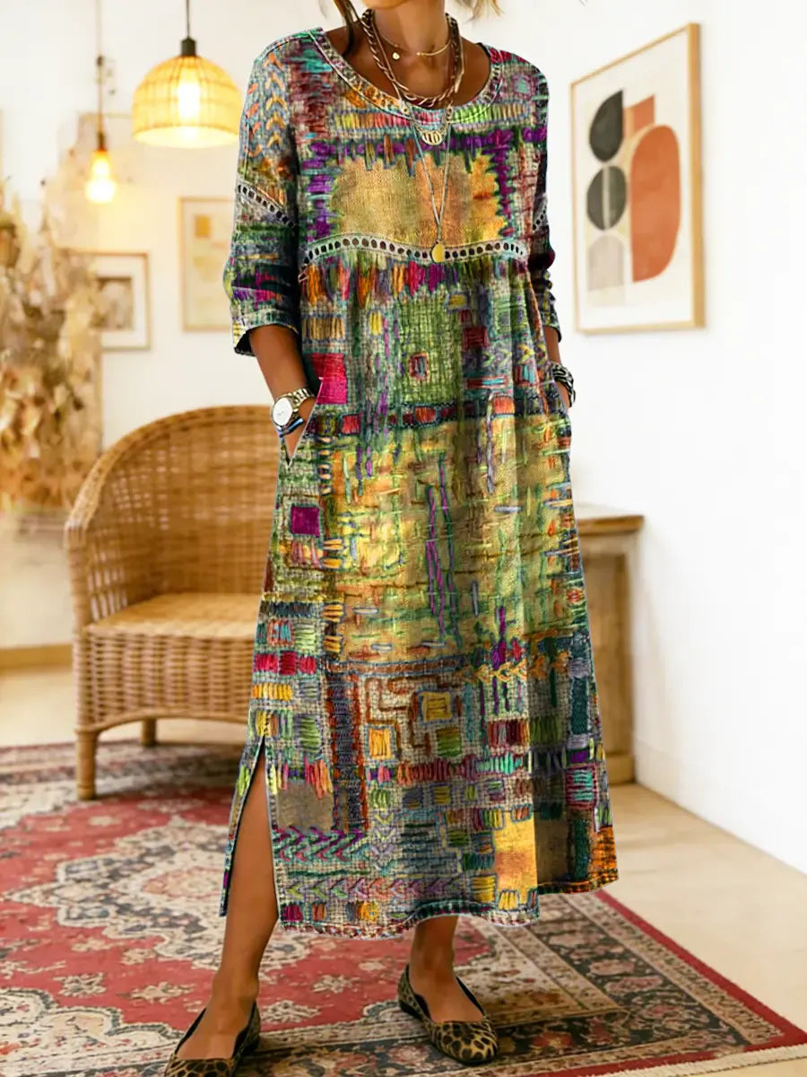 HIMAYA | Vestido de denim estampado étnico