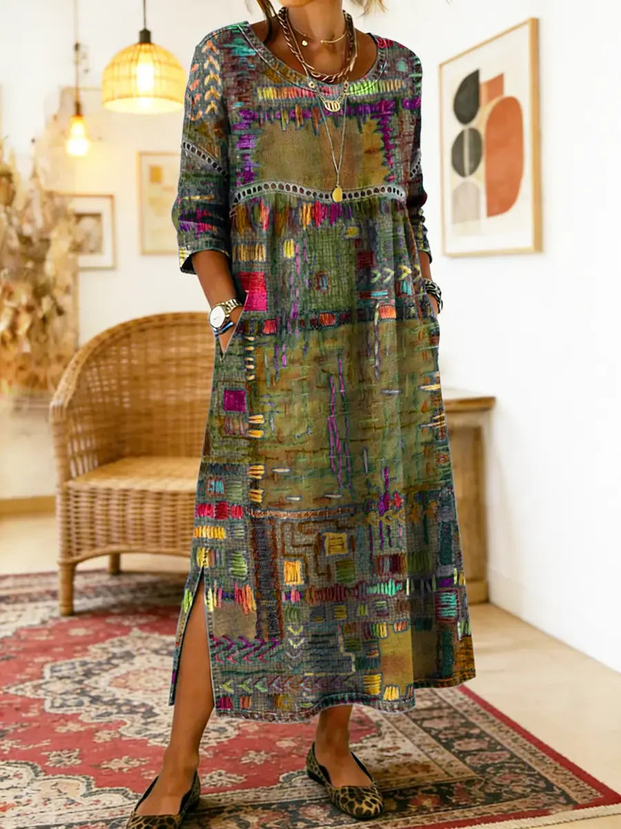 HIMAYA | Vestido de denim estampado étnico