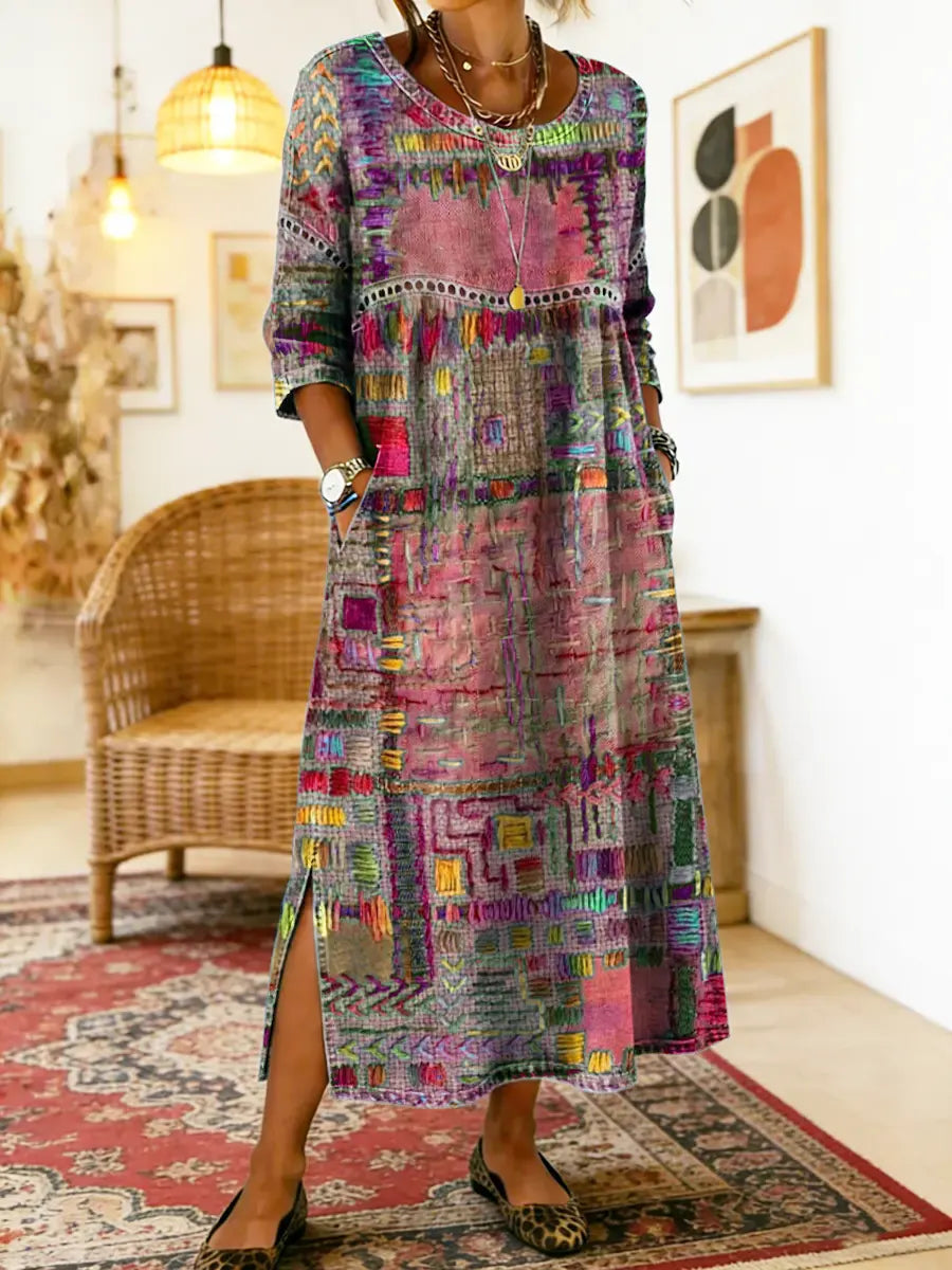 HIMAYA | Vestido de denim estampado étnico
