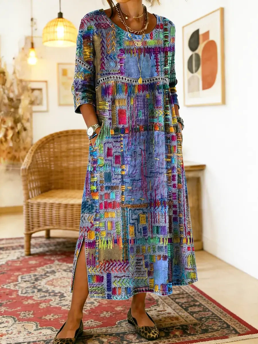 HIMAYA | Vestido de denim estampado étnico