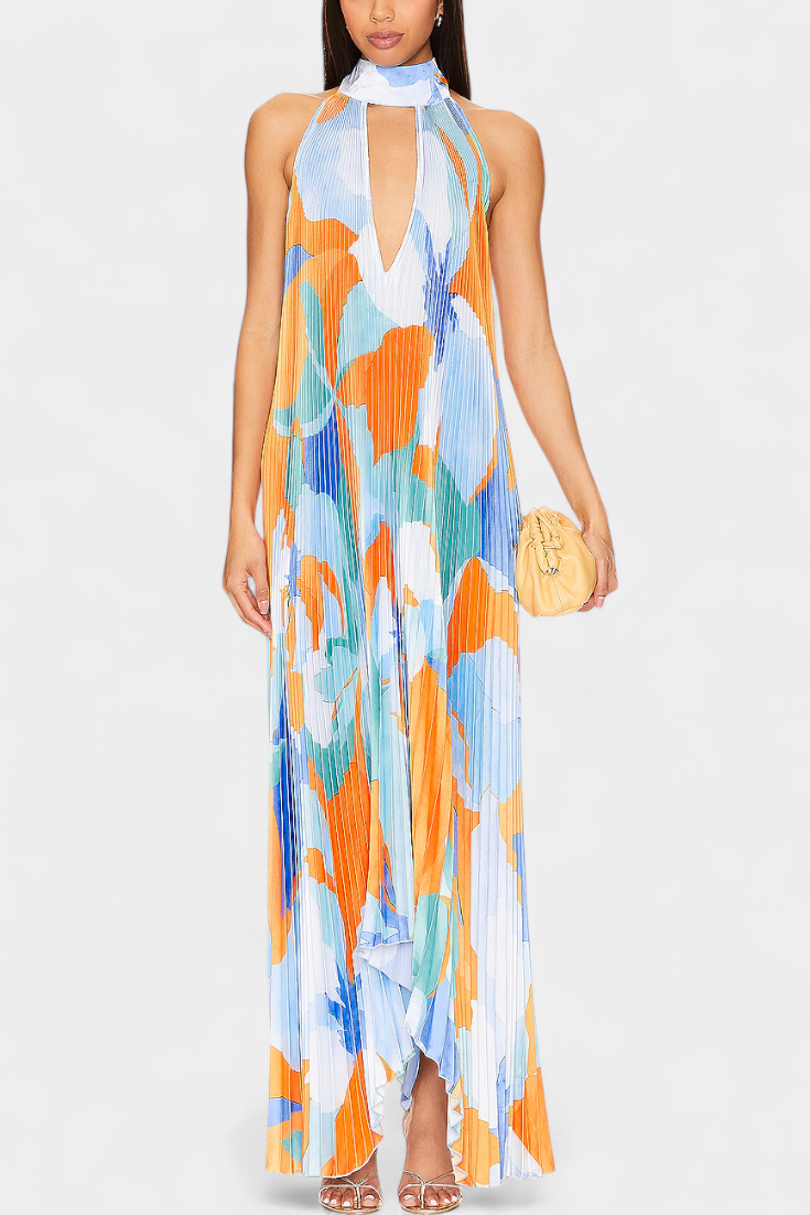 JULIETA | Vestido largo plisado con cuello halter