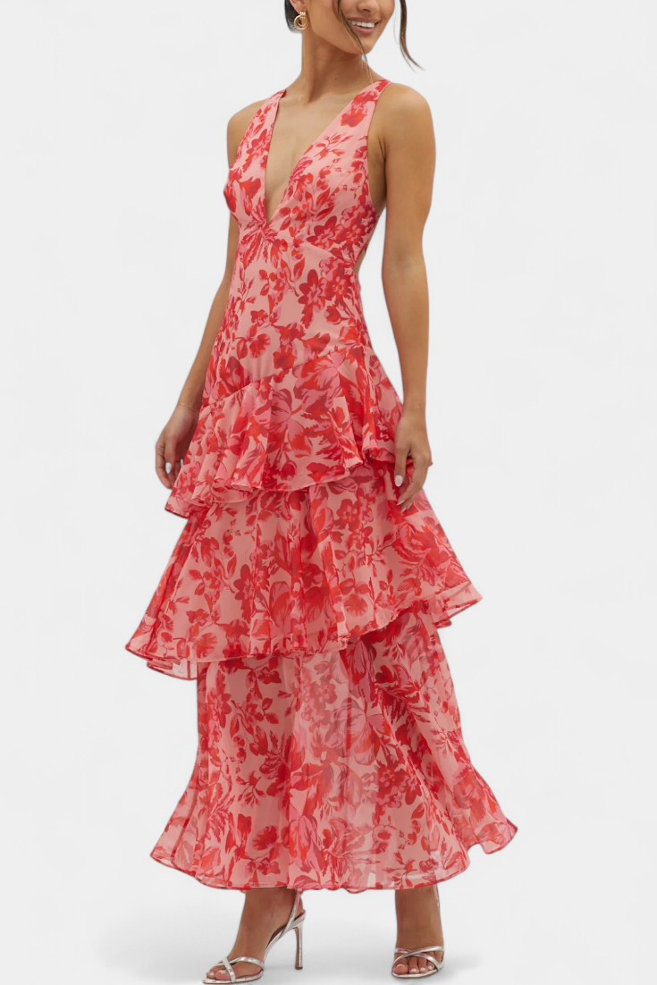 PAOLA | Vestido con escote en V y volantes