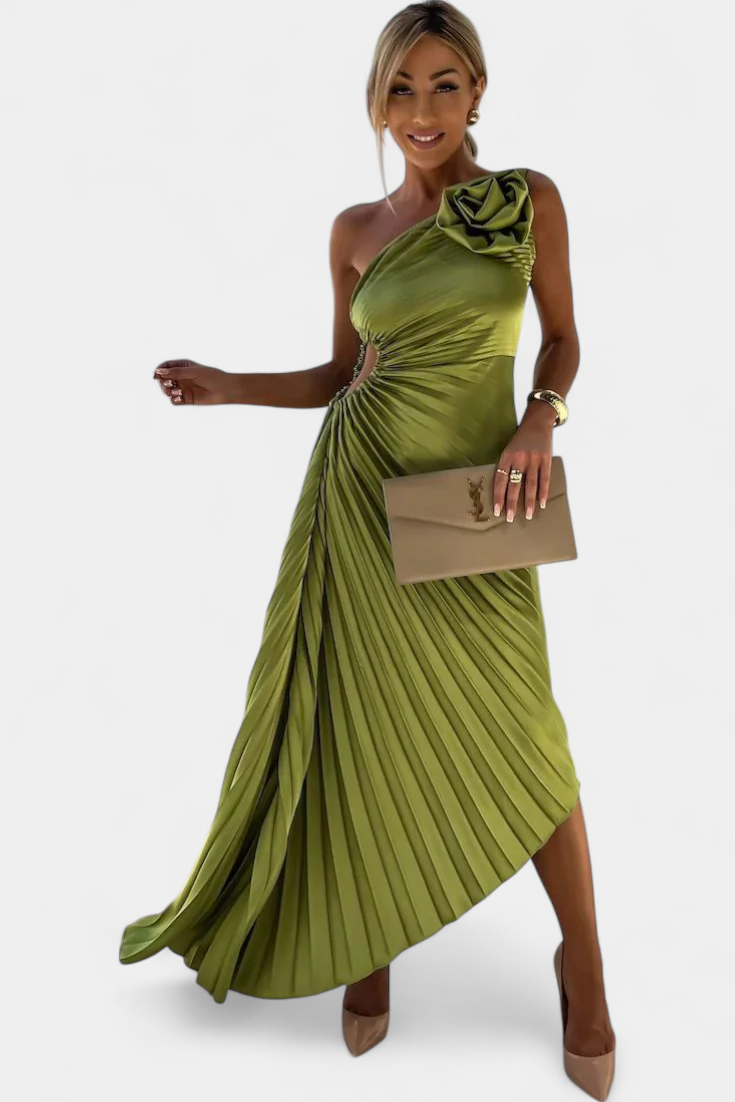 CATALINA | Vestido de cóctel con flor asimétrico