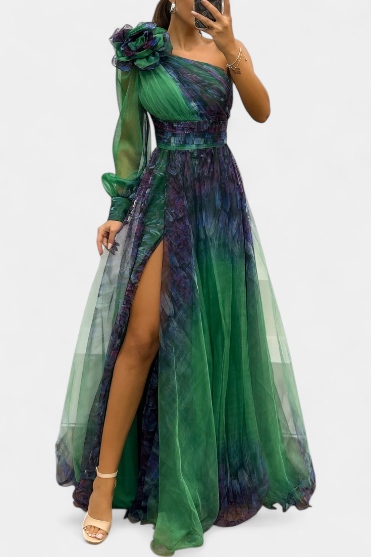 MARIANA | Vestido largo hombro único con flor
