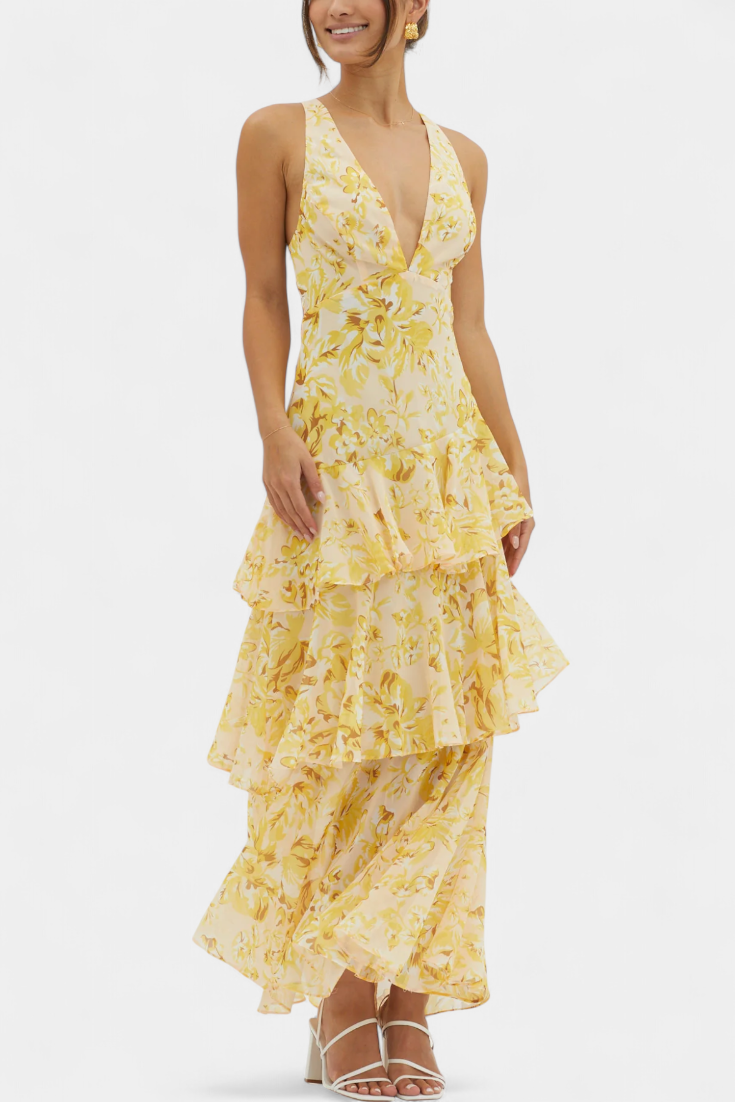 PAOLA | Vestido con escote en V y volantes