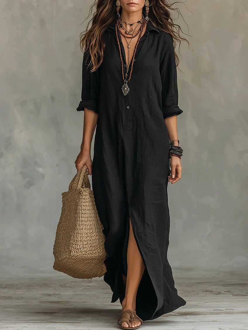WHITNEY | Vestido maxi camisero con abertura