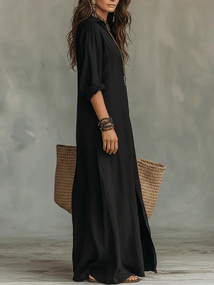 WHITNEY | Vestido maxi camisero con abertura