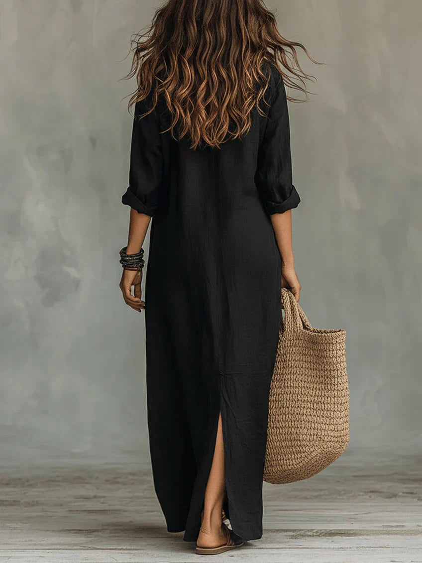 WHITNEY | Vestido maxi camisero con abertura