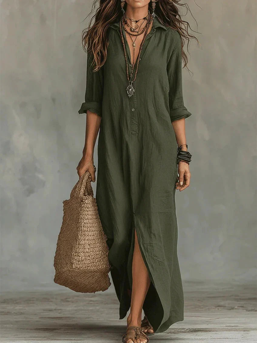 WHITNEY | Vestido maxi camisero con abertura