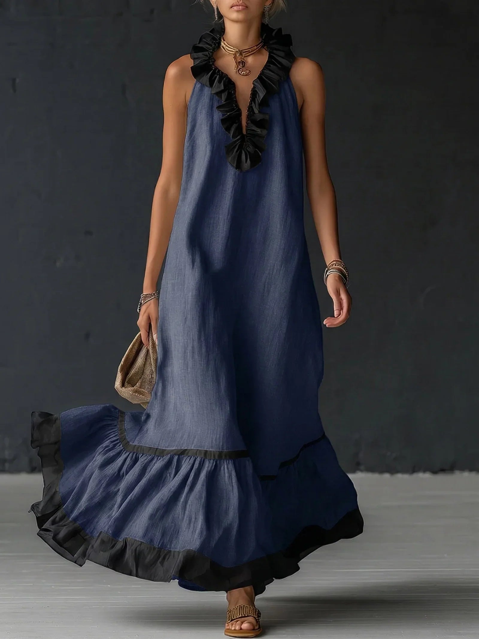 GEORGINA | Vestido largo con volantes contrastantes