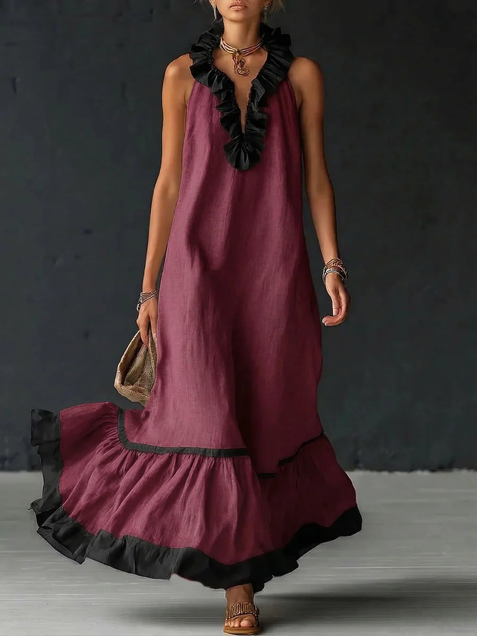 GEORGINA | Vestido largo con volantes contrastantes