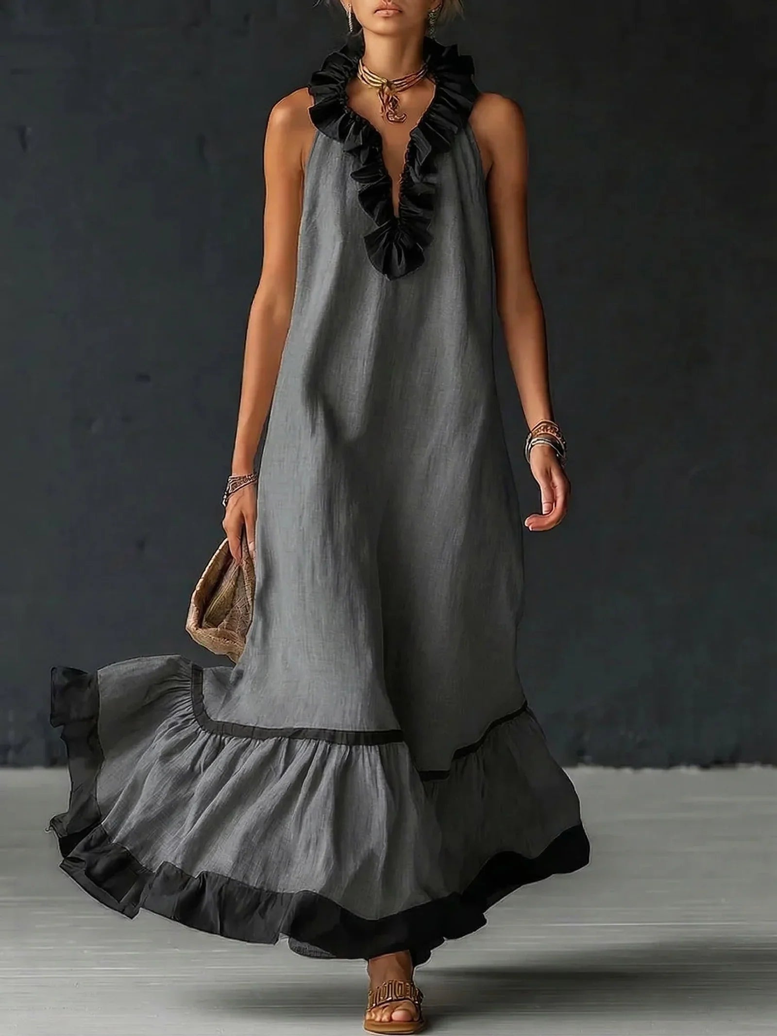 GEORGINA | Vestido largo con volantes contrastantes