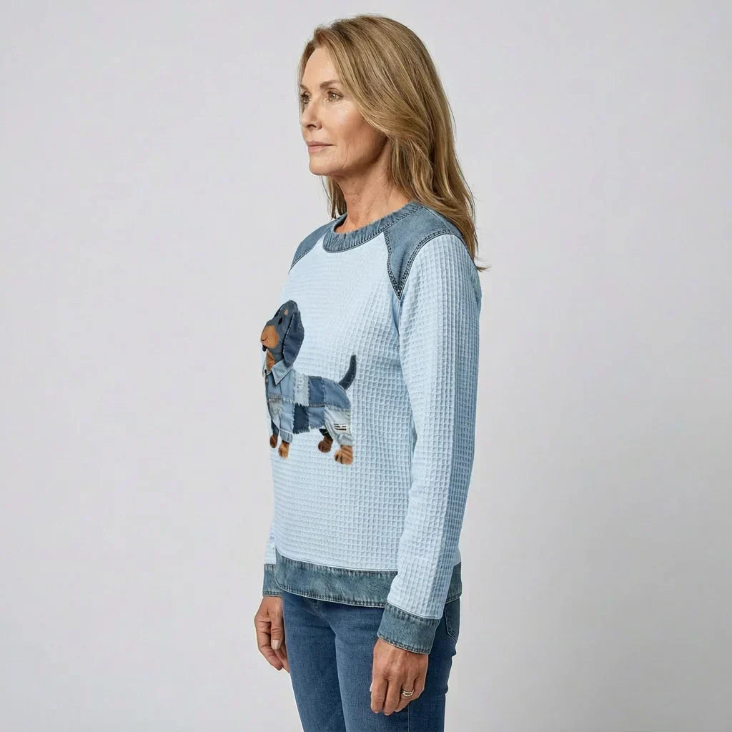 ALICIA | Suéter estampado con detalles en denim