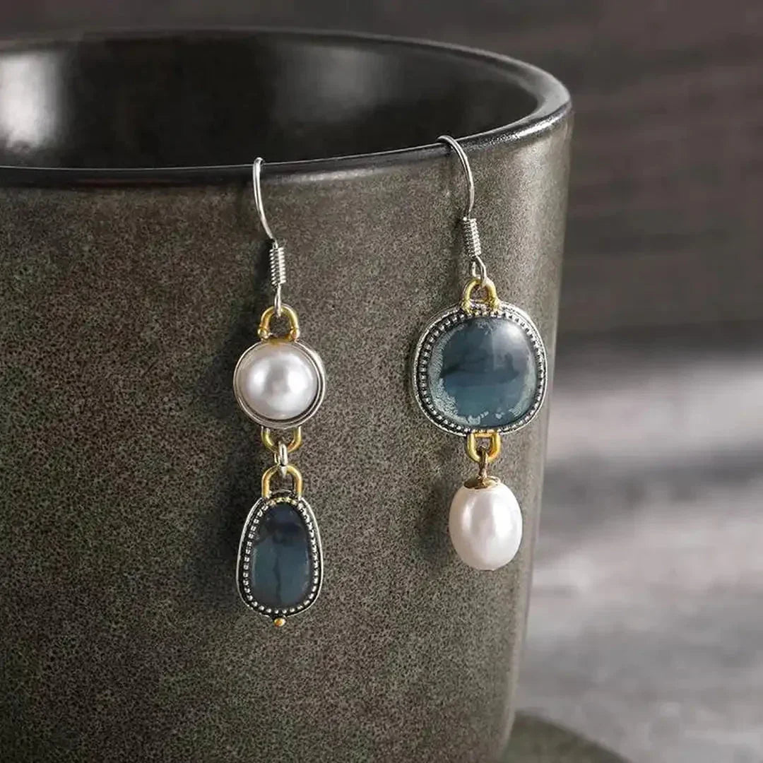 ISABELLA | Aretes pendientes azul y perla