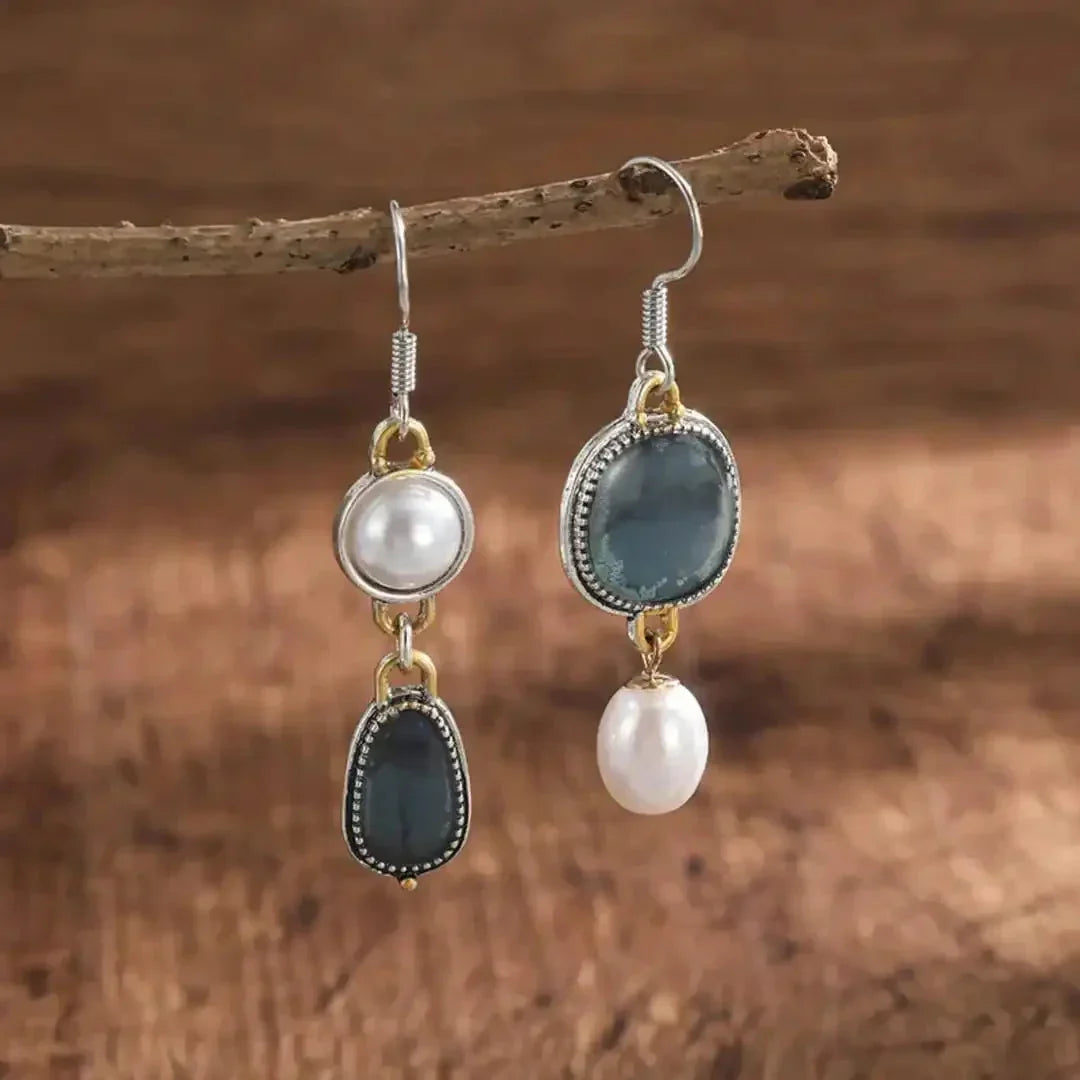 ISABELLA | Aretes pendientes azul y perla